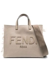 Fendi Large Ff Jacquard Fringed Tote Bag In Cream