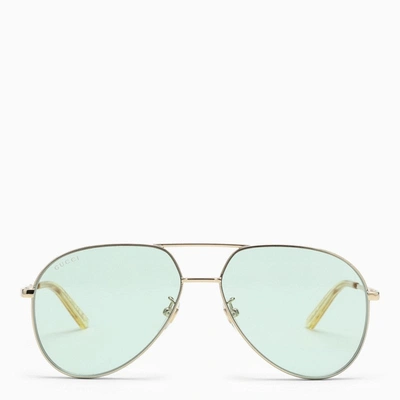 Gucci Aviator Green Sunglasses In Silver