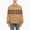 GUCCI GUCCI BEIGE JACKET WITH GREEN/RED/GREEN WEB MEN