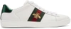 Gucci Ace Watersnake-trimmed Embroidered Leather Sneakers In White