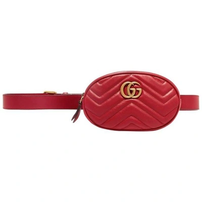 Gucci Women Belt Marmont Quilted Size 75cm Red Leather Cross Body Bag