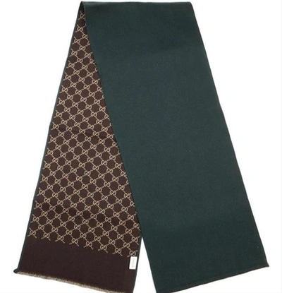 Gucci Women Green/brown Gg Ripon Wool Unisex Scarf/wrap