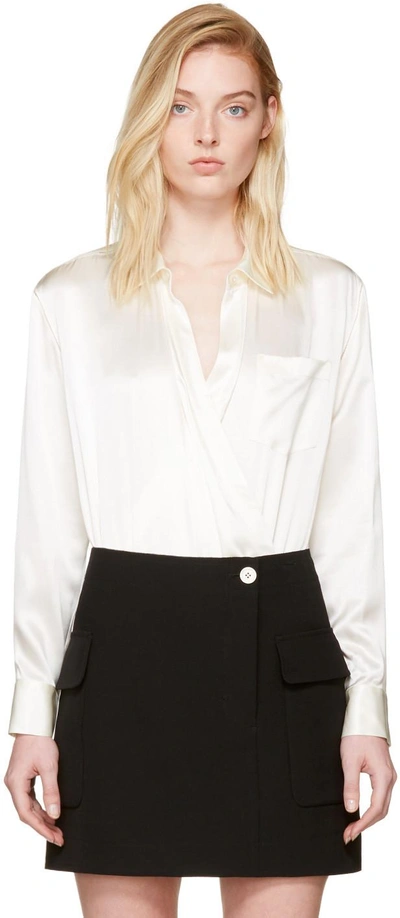 Alexander Wang T Ivory Silk Shirt Bodysuit White