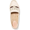 GUCCI GUCCI WOMEN OFF-WHITE LOGO PRINTED CANVAS LEATHER TRIMMED ESPADRILLES FLATS