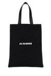 Jil Sander Logo Print Cotton-linen Blend Tote Bag In Black