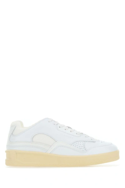 JIL SANDER JIL SANDER MAN WHITE LEATHER AND FABRIC SNEAKERS