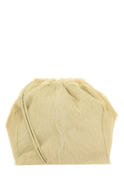 Jil Sander Woman Cream Fur Dumpling Bucket Bag In Yellow