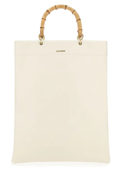 Jil Sander Woman Ivory Leather Medium Shopping Bag In White