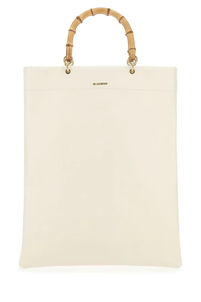 Jil Sander Women Ivory Leather Medium Shopping Bag In White