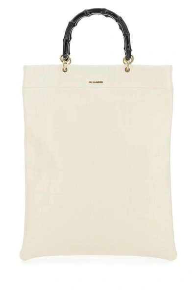 Jil Sander Woman Ivory Leather Medium Shopping Bag In White