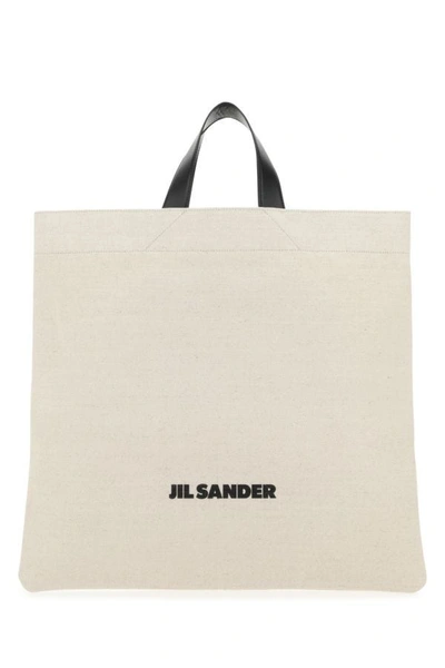 Jil Sander Woman Sand Canvas Shopping Bag In Brown