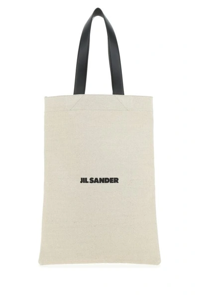 Jil Sander Woman Sand Canvas Shopping Bag In Brown