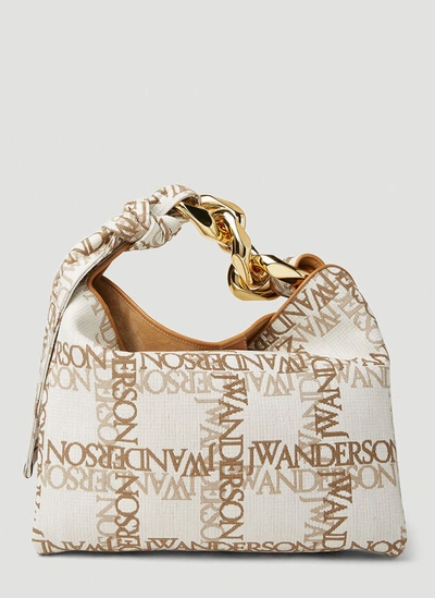 Jw Anderson Women Small Chain Logo Canvas Shoulder Bag In Beige In Cream
