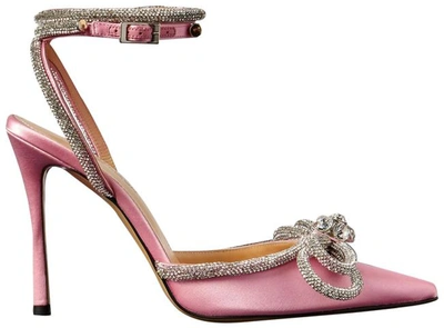 Mach & Mach Women Light Pink Double Bow Crystal-embellished Silk-satin Point-toe Pumps
