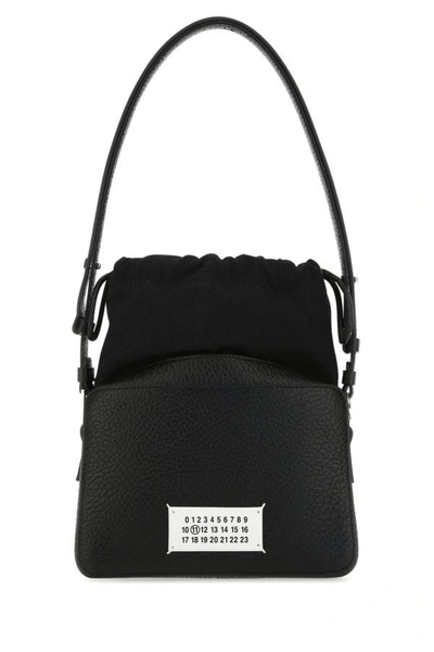 MAISON MARGIELA MAISON MARGIELA WOMEN BLACK LEATHER AND FABRIC 5AC BUCKET BAG