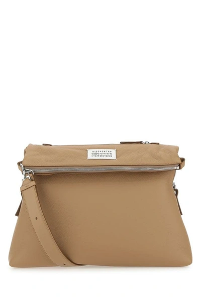 Maison Margiela Pebble Calf Leather Shoulder Bag With Zip Pocket In Brown