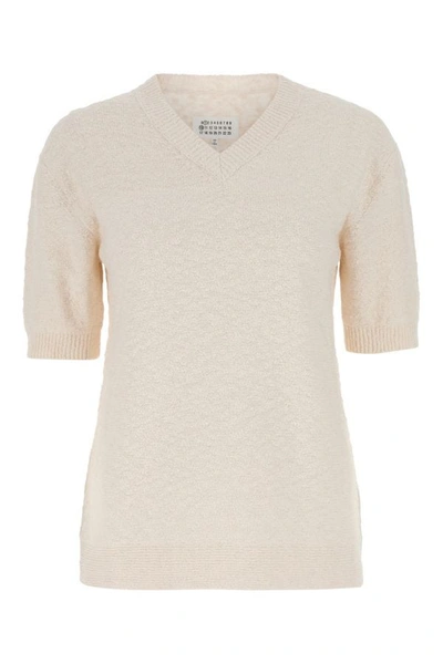 Maison Margiela Woman Ivory Cotton Blend Sweater In White