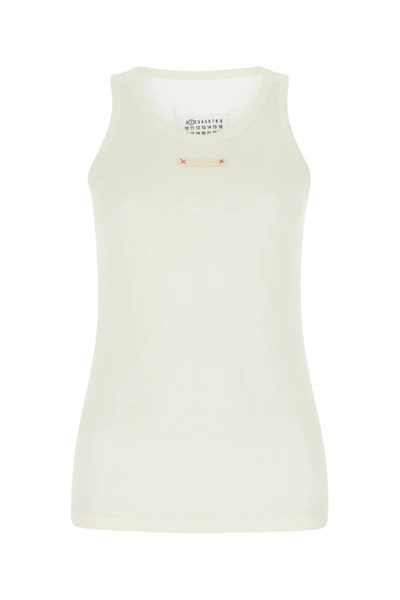 Maison Margiela Woman Ivory Cotton Blend Tank Top In White