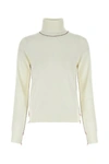 Maison Margiela White High Neck Sweater With Contrasting Stitching In Wool Woman In White