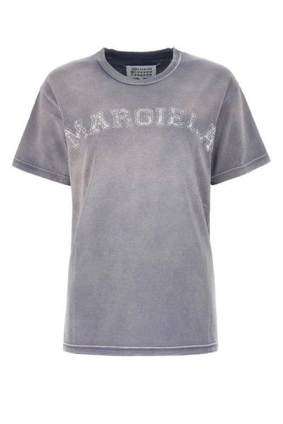 Maison Margiela Logo褪色印花棉质平纹针织t恤 In Purple