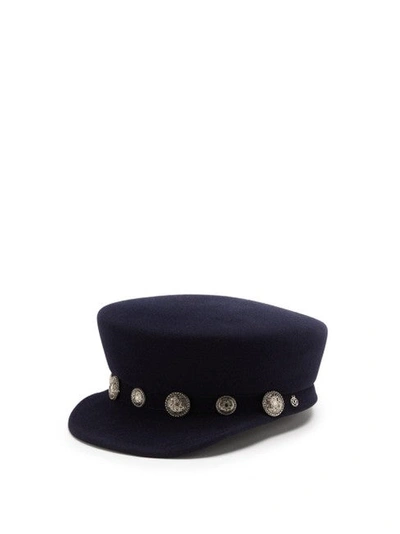 Maison Michel Women Navy Abby Felt Sailor Cap With Studs Size Medium Hat In Blue