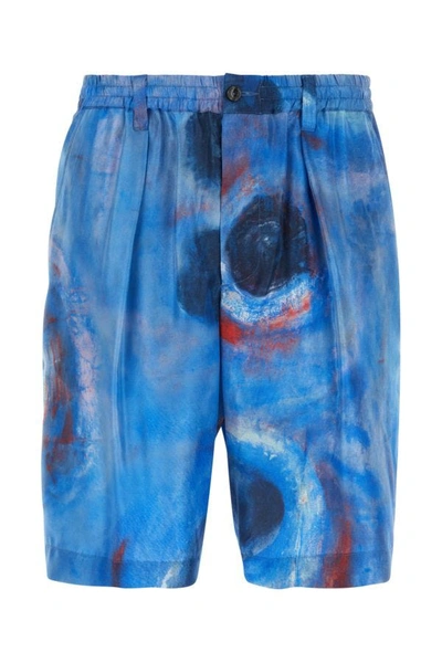 Marni Shorts Aus Seide Mit Malerei-print In Blue