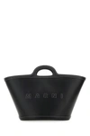Marni Women Black Leather And Raffia Small Tropicalia Summer Handbag In Black