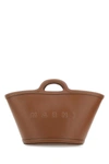 Marni Tropicalia Small Brown Handbag With Embossed Logo And Contrasting Stitch In Leather Woman In Brown