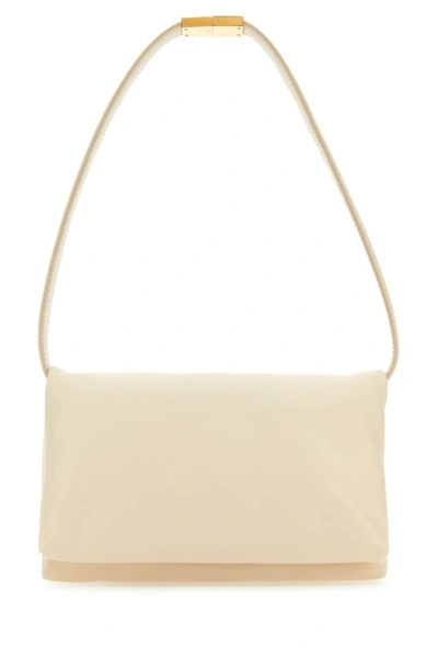 Marni Woman Ivory Leather Prisma Shoulder Bag In White