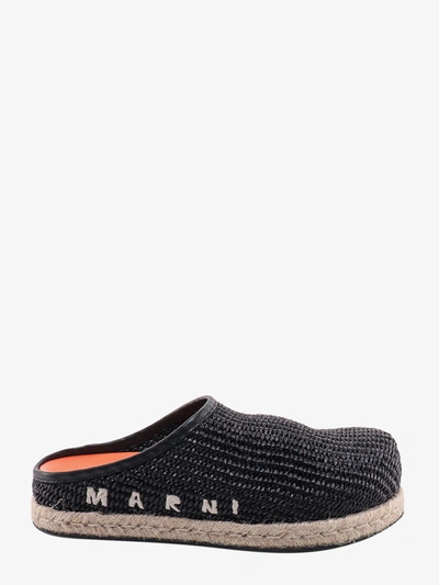 Marni Round Toe Ankle Strap Slippers In Black