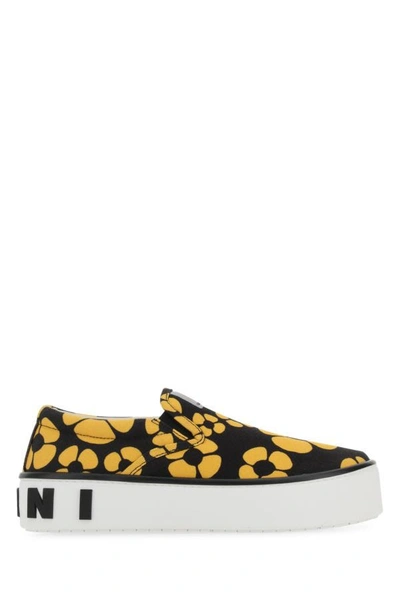 Marni Woman Printed Canvas Slip Ons In Multicolor