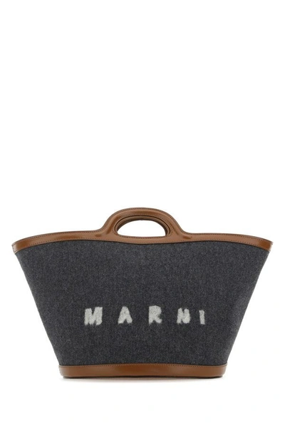 Marni Woman Two-tone Felt And Leather Small Tropicalia Summer Handbag In Multicolor