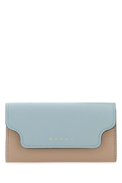 Marni Women Two-tone Leather Key Chain Case In Cyan