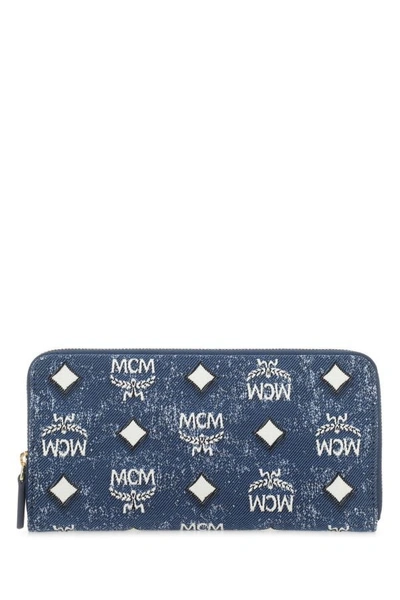 Mcm Unisex Embroidered Canvas Wallet In Blue
