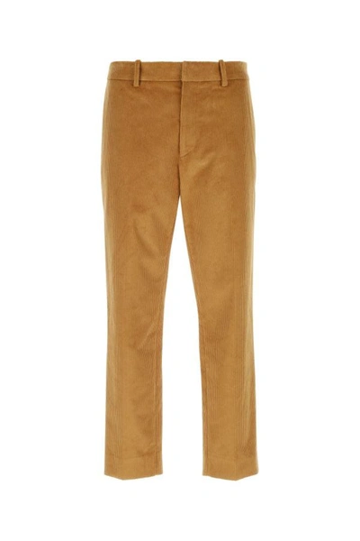 Moncler Logo Patch Straight Leg Trousers In Beige