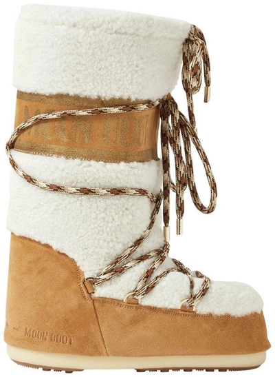 MOON BOOT MOON BOOT WOMEN TAN SHEARLING AND SUEDE SIZE-39/41 BOOTS/BOOTIES