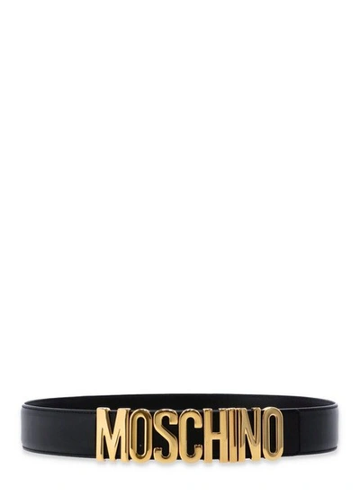 Moschino Women Black Logo Plaque 75cm Belt