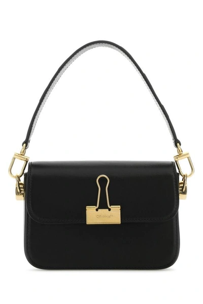 Off-white Off White Woman Black Leather Small Plain Binder Handbag
