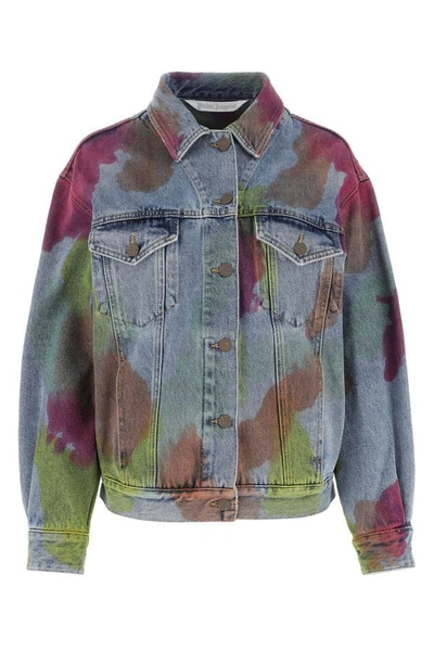 PALM ANGELS PALM ANGELS WOMAN MULTICOLOR DENIM OVERSIZE JACKET