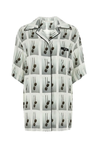 Palm Angels Mirage Palm-tree Print Bowling Shirt In White