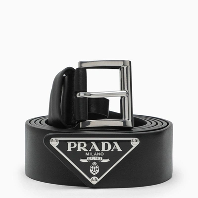 Prada Black Leather Belt With Logo In Nero