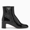 Prada Patent Block-heel Ankle Booties In Black