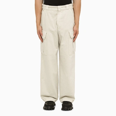 Prada Ecru Cotton Cargo Trousers Men In Cream
