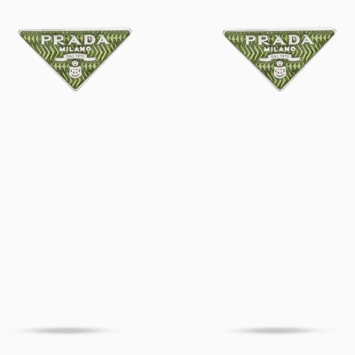 Prada Green Silver Lobe Earrings Women