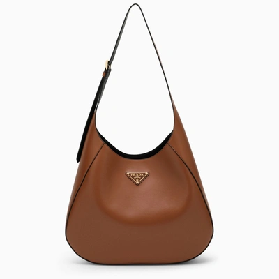 Prada Large Leather Shoulder Bag Women In Brown