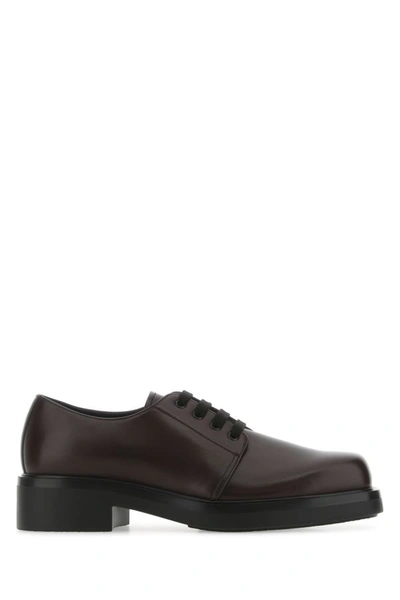 Prada Man Aubergine Leather Lace-up Shoes In Purple