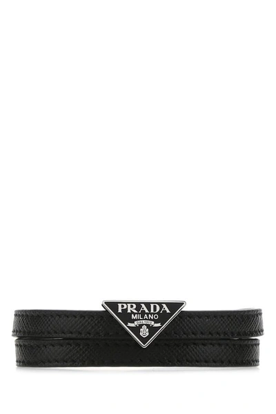 Prada Man Black Leather Bracelet