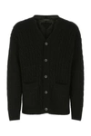 Prada Oversize V-neck Cardigan With Cable Knit Pattern In Black