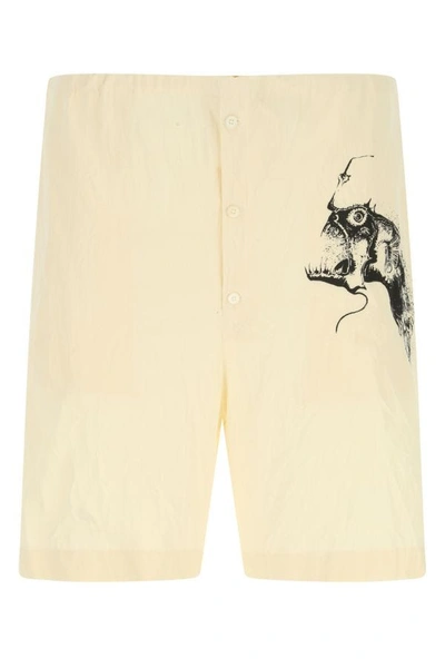 Prada Man Ivory Cotton Bermuda Shorts In Pastel