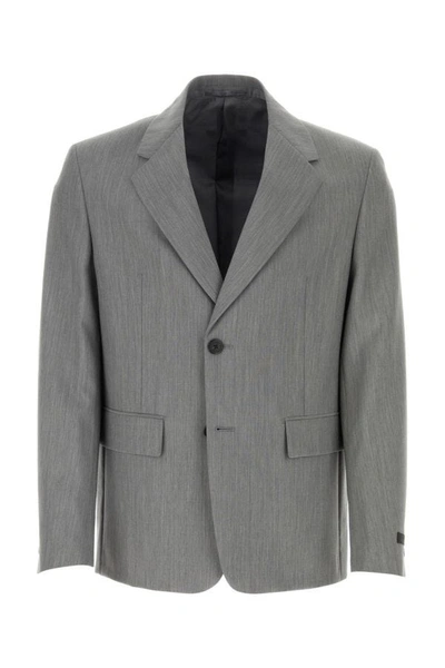 Prada Buttoned Tailored Blazer In Grey
